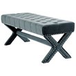 Posh Living Kennedy Tufted Linen Fabric Bench with Nailhead Trim in Slate Blue