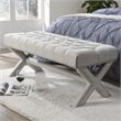 Posh Living Kennedy Tufted Linen Fabric Bench with Nailhead Trim in Cream/White