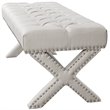 Posh Living Kennedy Tufted Linen Fabric Bench with Nailhead Trim in Cream/White