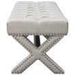 Posh Living Kennedy Tufted Linen Fabric Bench with Nailhead Trim in Cream/White