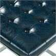 Posh Living Nolan Tufted Faux Leather Cube Ottoman with Metal Frame in Blue