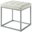 Posh Living Nolan Tufted Faux Leather Cube Ottoman with Metal Frame in White