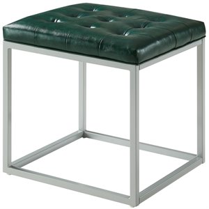 Posh Living Nolan Tufted Faux Leather Cube Ottoman with Metal Frame in Green
