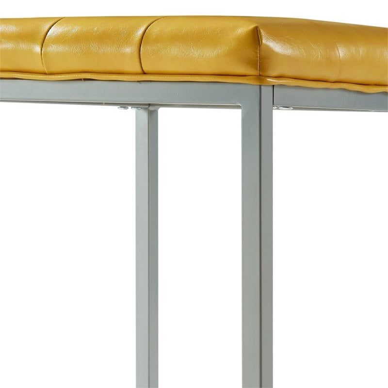 Posh Living Nolan Tufted Faux Leather Cube Ottoman with Metal Frame in Yellow