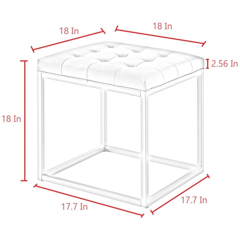 Posh Living Nolan Tufted Faux Leather Cube Ottoman with Metal Frame in Yellow