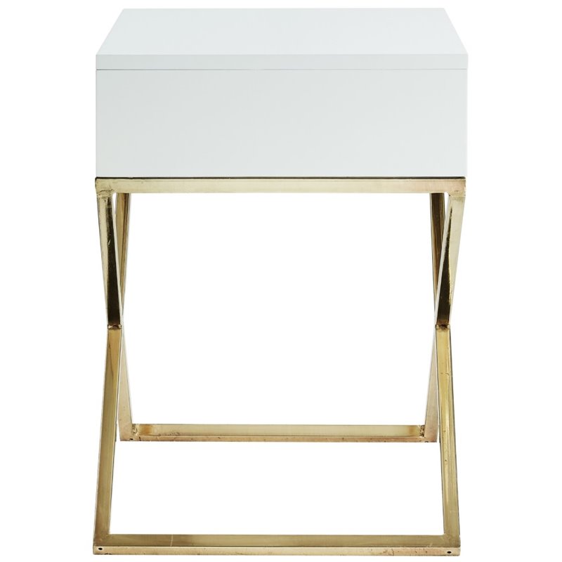 Posh Living Brianna 1-Drawer Nightstand with X-Metal Legs in White/Chrome