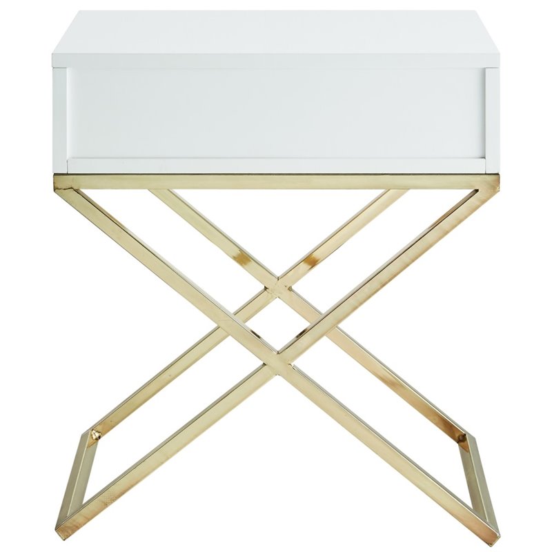 Posh Living Brianna 1-Drawer Nightstand with X-Metal Legs in White/Chrome