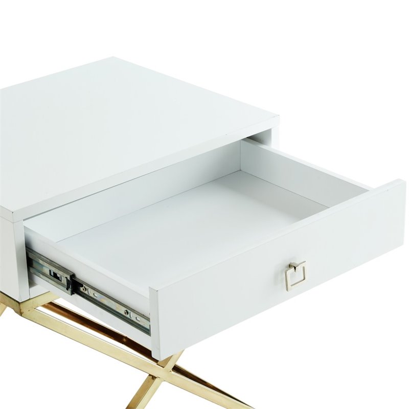 Posh Living Brianna 1-Drawer Nightstand with X-Metal Legs in White/Chrome