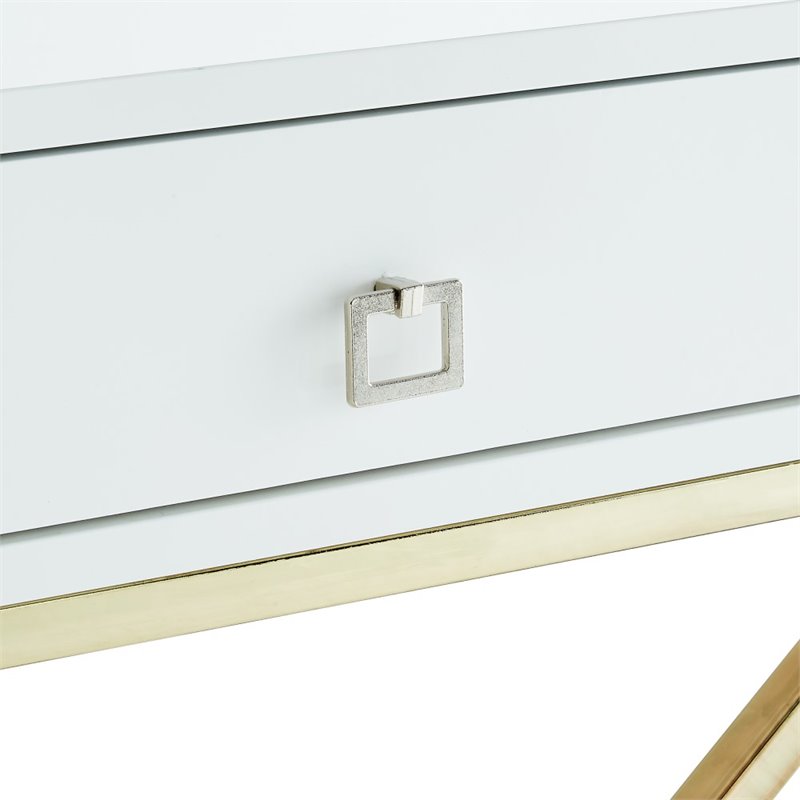Posh Living Brianna 1-Drawer Nightstand with X-Metal Legs in White/Chrome