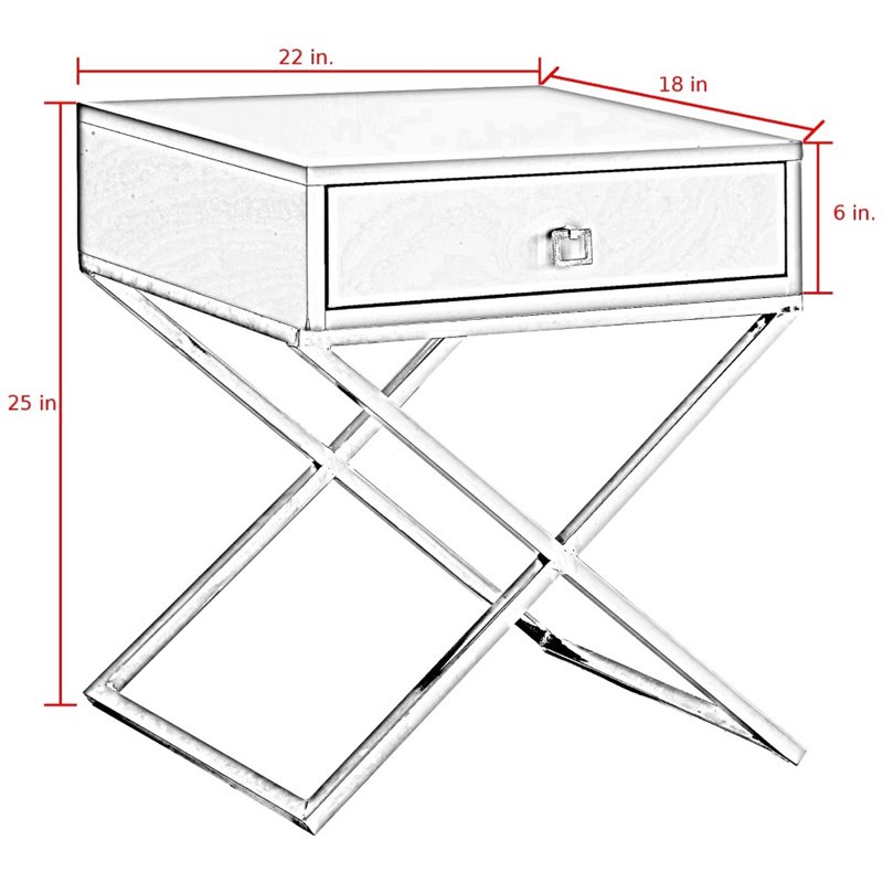 Posh Living Brianna 1 Drawer Nightstand With X Metal Legs In White Chrome St23 09wg Cx