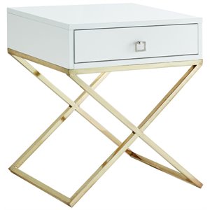 Posh Living Brianna 1-Drawer Nightstand with X-Metal Legs in White/Chrome