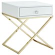 Posh Living Brianna 1-Drawer Nightstand with X-Metal Legs in White/Chrome