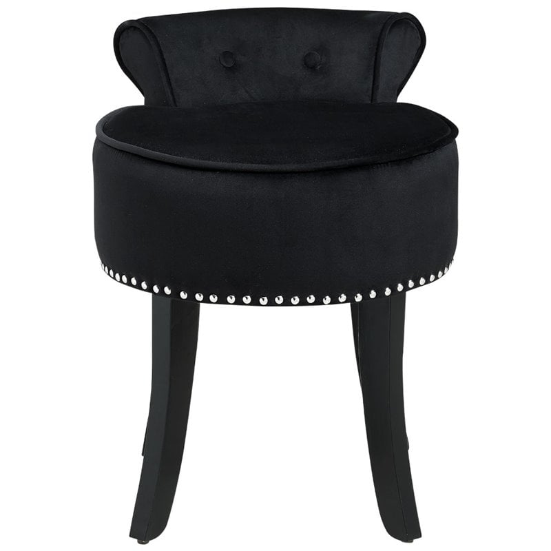 Posh Living Alena Tufted Velvet Vanity Stool with Nailhead Trim in