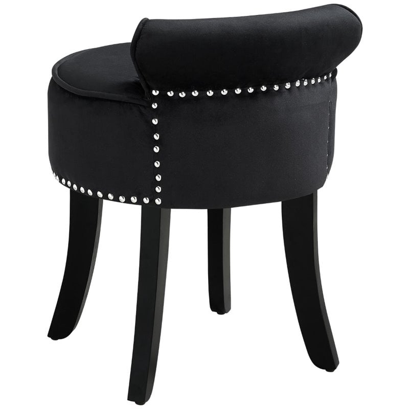 Posh Living Alena Tufted Velvet Vanity Stool with Nailhead Trim in Black