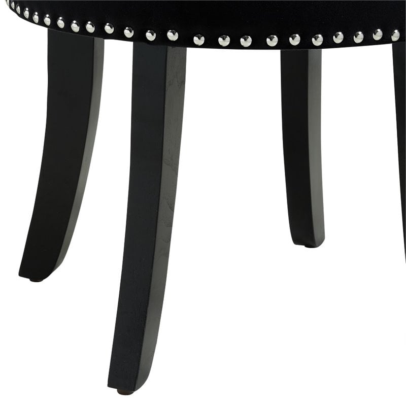 Posh Living Alena Tufted Velvet Vanity Stool with Nailhead Trim in Black
