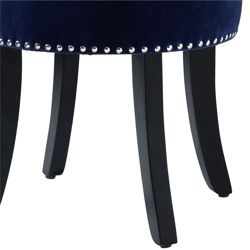 Posh Living Alena Tufted Velvet Vanity Stool with Nailhead Trim in Navy Blue