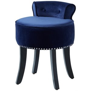 Posh Living Alena Tufted Velvet Vanity Stool with Nailhead Trim in Navy Blue