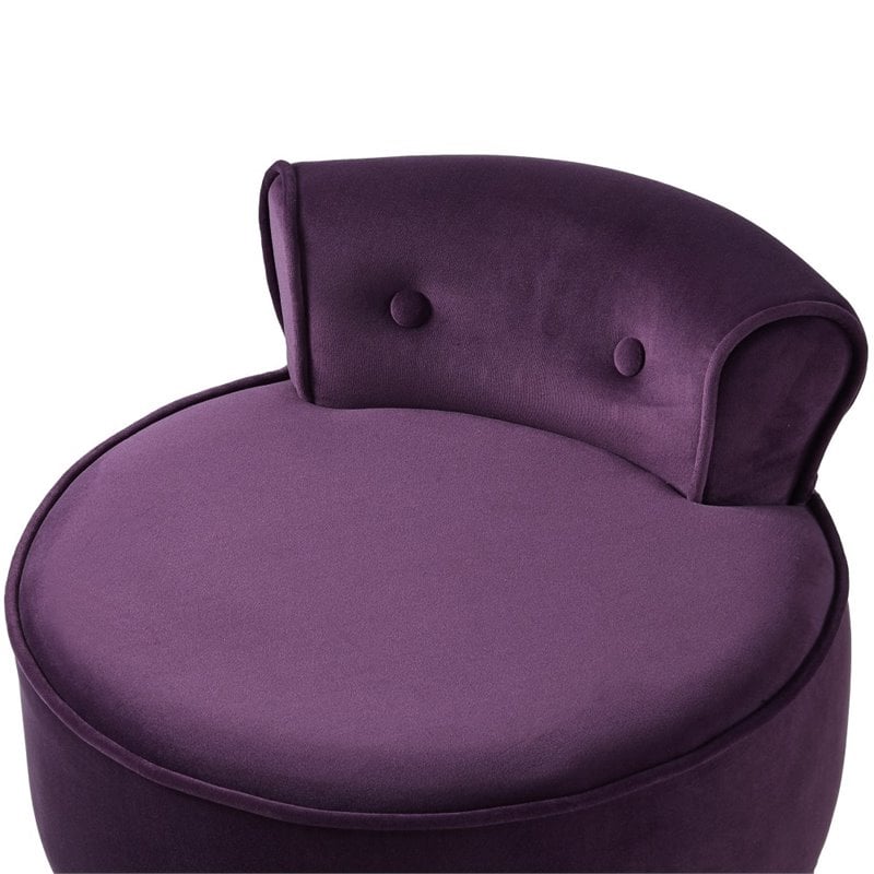Posh Living Alena Tufted Velvet Vanity Stool with Nailhead Trim in Plum