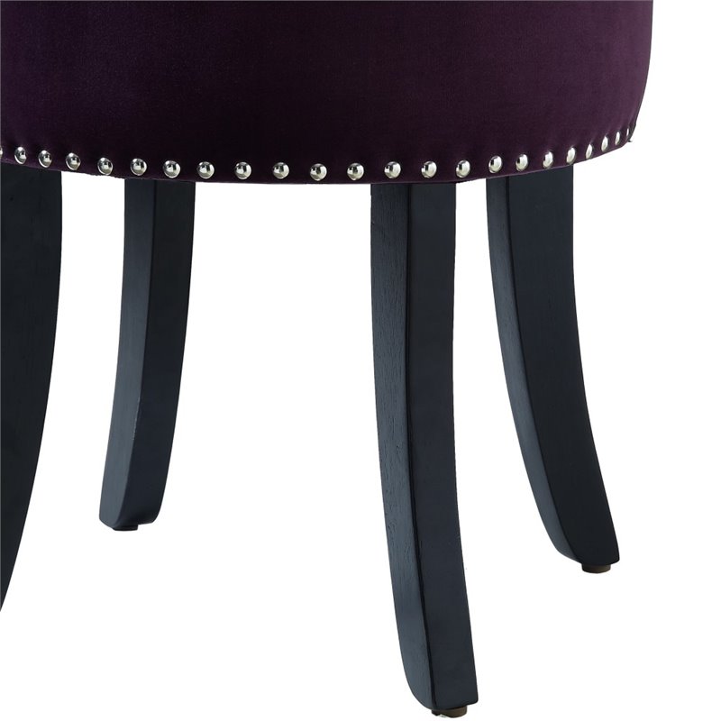 Posh Living Alena Tufted Velvet Vanity Stool with Nailhead Trim in Plum