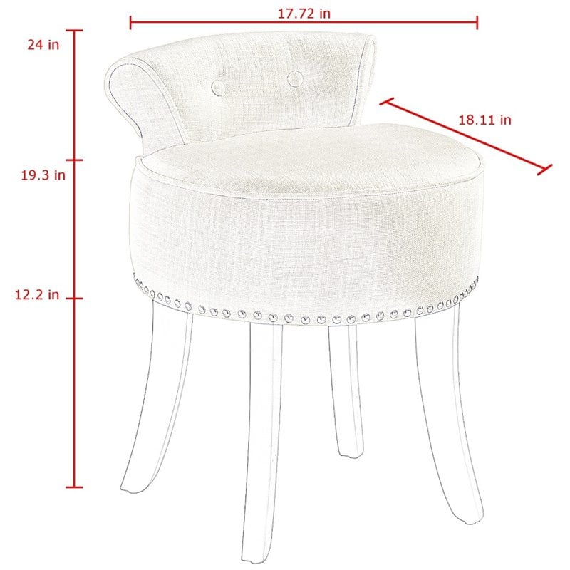 Posh Living Alena Tufted Velvet Vanity Stool with Nailhead Trim in Plum