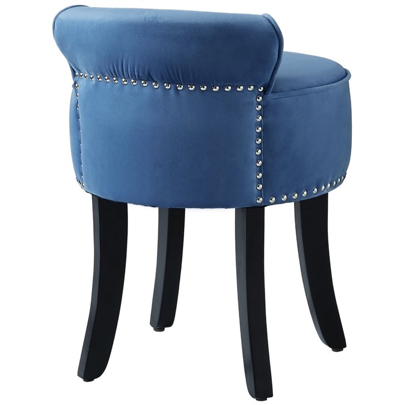 Posh Living Alena Tufted Velvet Vanity Stool with Nailhead Trim in Blue