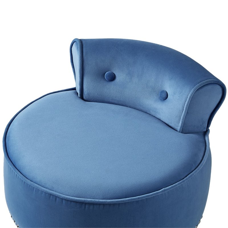 Posh Living Alena Tufted Velvet Vanity Stool with Nailhead Trim in Blue