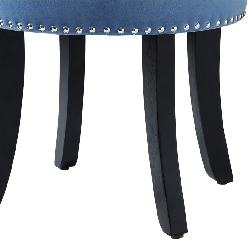 Posh Living Alena Tufted Velvet Vanity Stool with Nailhead Trim in Blue