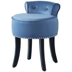Posh Living Alena Tufted Velvet Vanity Stool with Nailhead Trim in Blue