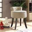 Posh Alena Tufted Linen Fabric Vanity Stool with Nailhead Trim in Beige