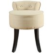 Posh Alena Tufted Linen Fabric Vanity Stool with Nailhead Trim in Beige