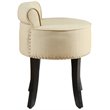 Posh Alena Tufted Linen Fabric Vanity Stool with Nailhead Trim in Beige