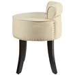Posh Alena Tufted Linen Fabric Vanity Stool with Nailhead Trim in Beige