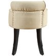 Posh Alena Tufted Linen Fabric Vanity Stool with Nailhead Trim in Beige
