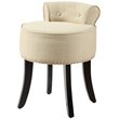 Posh Alena Tufted Linen Fabric Vanity Stool with Nailhead Trim in Beige