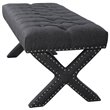 Posh Living Kennedy Tufted Linen Fabric Bench with Nailhead Trim in Dark Gray