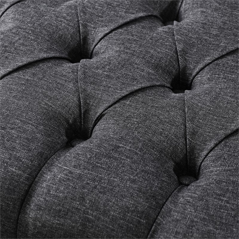 Posh Living Kennedy Tufted Linen Fabric Bench with Nailhead Trim in Dark Gray