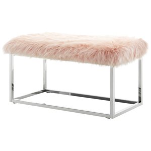Posh Living Joseph Faux Fur Fabric Bench in Pink/Chrome