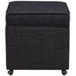 Posh Living Ruby Tufted Linen Fabric Cube Storage Ottoman with Casters in Black