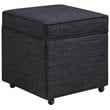 Posh Living Ruby Tufted Linen Fabric Cube Storage Ottoman with Casters in Black