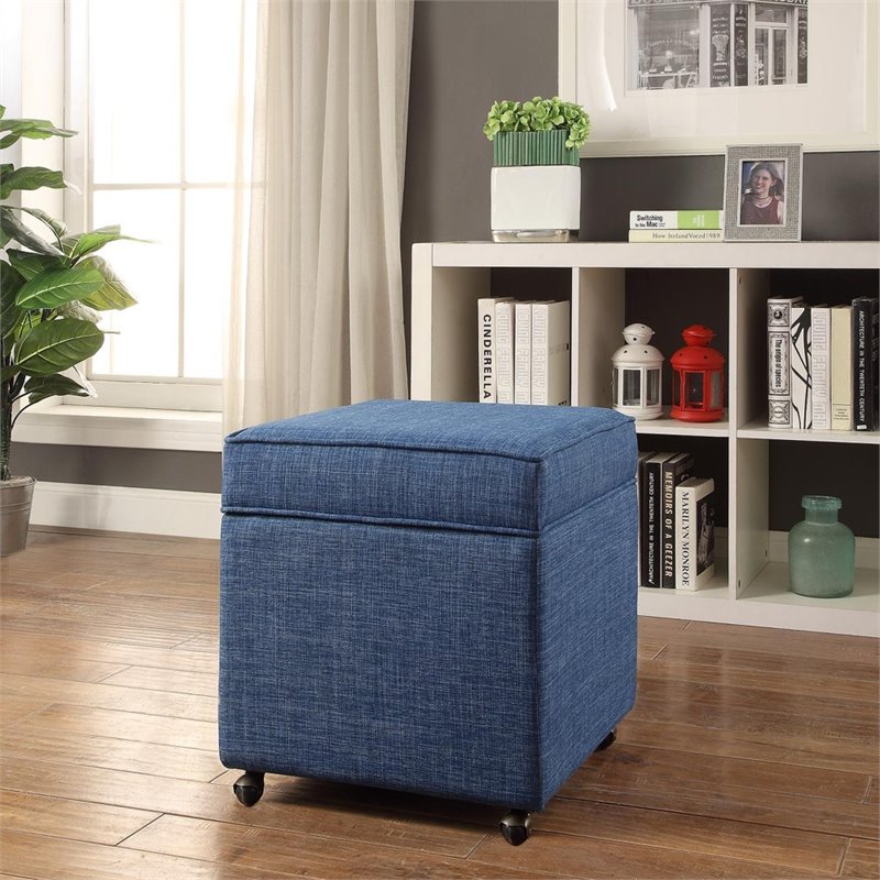 Posh Living Ruby Tufted Linen Fabric, Storage Ottoman With Casters
