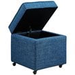 Posh Living Ruby Tufted Linen Fabric Cube Storage Ottoman with Casters in Blue