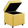 Posh Living Ruby Tufted Linen Fabric Cube Storage Ottoman with Casters in Yellow