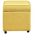 Posh Living Ruby Tufted Linen Fabric Cube Storage Ottoman with Casters in Yellow