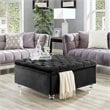 Posh Living Joshua Velvet Square Storage Ottoman with Lucite Legs in Black
