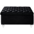 Posh Living Joshua Velvet Square Storage Ottoman with Lucite Legs in Black