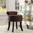 Posh Alena Tufted Linen Fabric Vanity Stool with Nailhead Trim in Brown