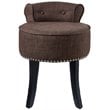 Posh Alena Tufted Linen Fabric Vanity Stool with Nailhead Trim in Brown