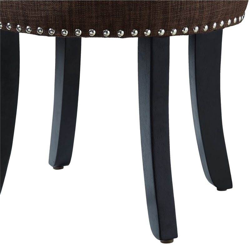 Posh Alena Tufted Linen Fabric Vanity Stool with Nailhead Trim in Brown