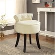 Posh Alena Tufted Linen Fabric Vanity Stool with Nailhead Trim in Cream/White