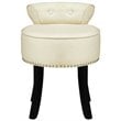 Posh Alena Tufted Linen Fabric Vanity Stool with Nailhead Trim in Cream/White